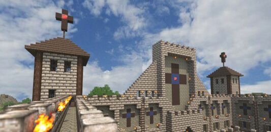 Minecraft Burg Kirche Spiel PC Rechner Game Videospiel