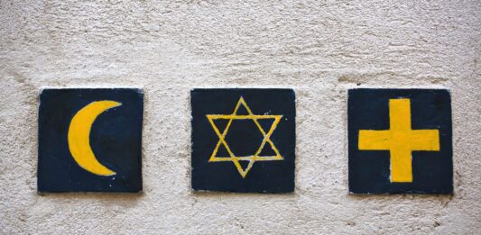 Symbole für Judentum Christentum Islam