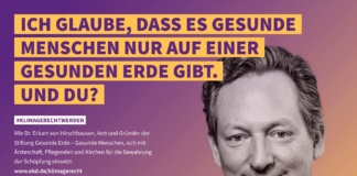 Premiere: EKD startet erstmals Kampagne für Klimagerechtigkeit Eckart von Hirschhausen auf einem Plakat der EKD-Klimakampagne.