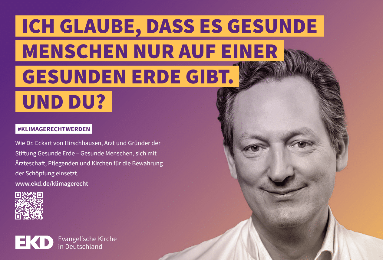 Eckart von Hirschhausen auf einem Plakat der EKD-Klimakampagne.