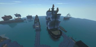 Paulus wird im Minecraft-Gottesdienst lebendig Ein Schiff liegt im Hafen einer Minecraft-Welt.