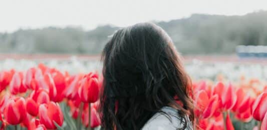Single Frau Tulpen Blumen Natur