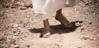 Theologe: Von einem asketischen Leben war Jesus weit entfernt Mann mit Sandalen läuft in der Wüste Jesus